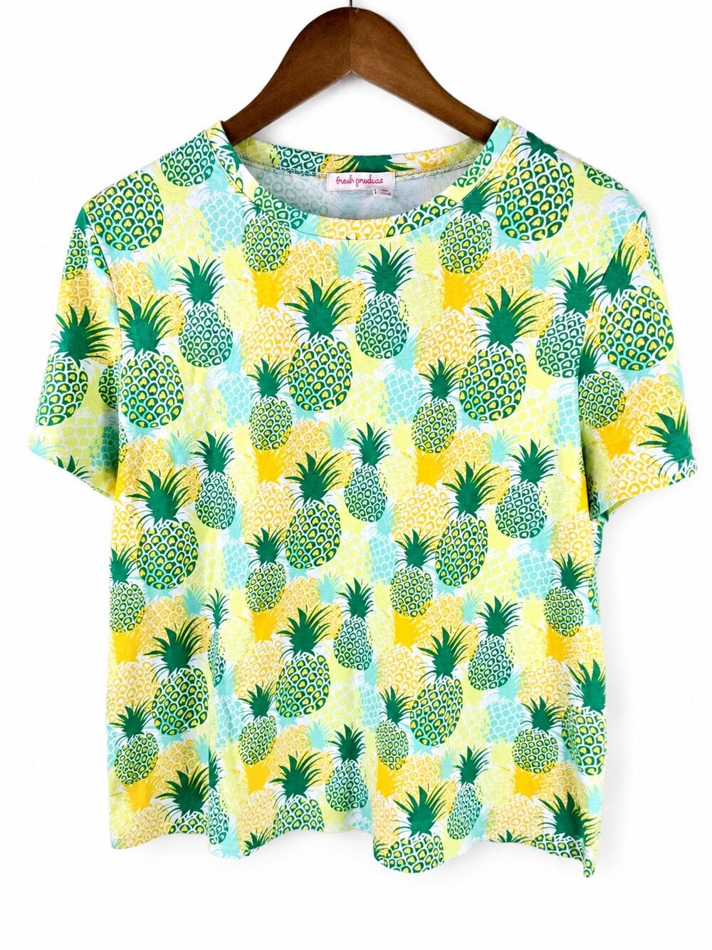 Fresh Produce Pineapple Print Tee XL Tropical Cotton Blend Short Sleeve Shirt